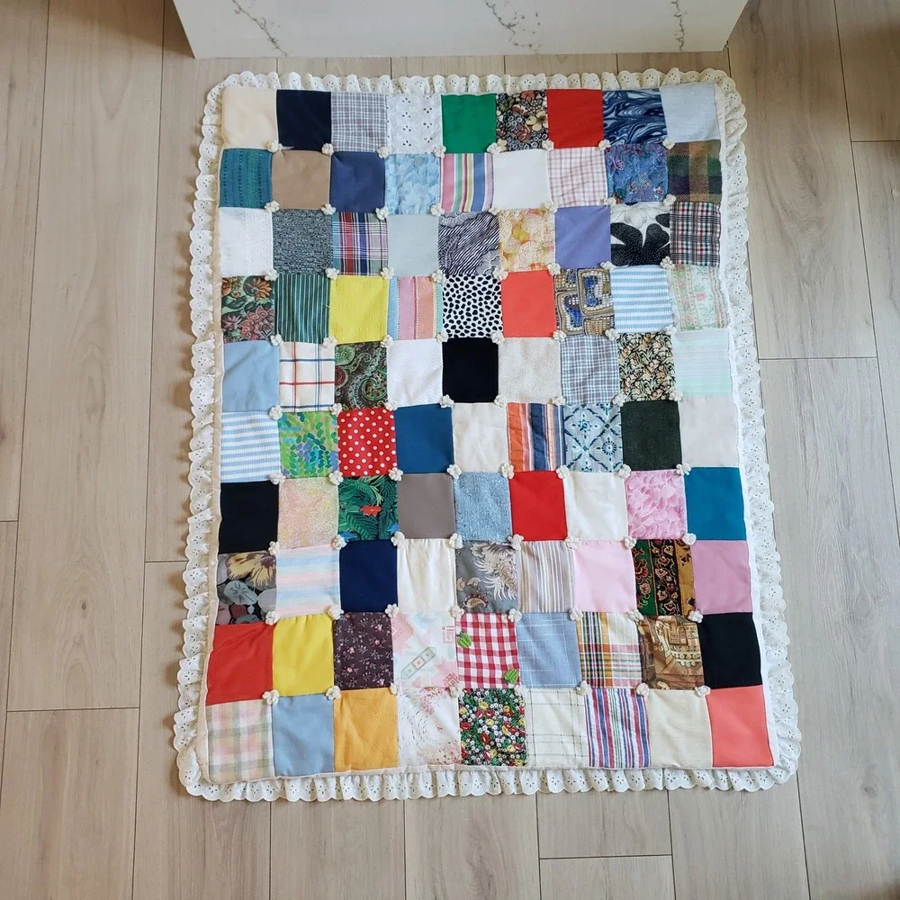 Vintage Quilt Crib Size‎ Handmade Patchwork Blanket Nursery Farmhouse